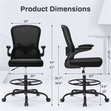 Vyrox Ergonomic Drafting Chair, Office Chair with Adjustable Foot Ring & Lumbar Support, Standing Desk Chair with Flip-up Armrests, Black