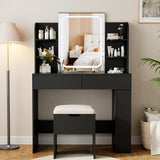 Homall Vanity Desk with 3 Colors LED Lighted Mirror, Makeup Vanity with Storage Shelves and Drawers, Vanity Table Dressing Table for Bedroom