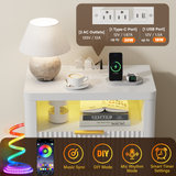 Homall Nightstand with Charging Station & LED Lights, 23'' Wide Heavy-Duty Modern End Table with 2 Drawers & Thickened Top, Bedside Table for Bedroom, Living Room
