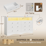 Homall 6 Drawer Double Dresser with Charging Station, Modern Chest of Drawers with LED Light, Storage Dresser Chest for Bedroom Living Room