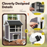 Homall Outdoor Wooden Cat House with Air Vents, Indoor Feral Cat Shelter with Escape Door and Balcony