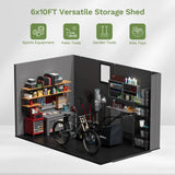 6x10ft Outdoor Plastic Storage Shed with Window-Weather-Resistant, Easy Assembly, Wood-Effect Garden Tool House,Dark Gray