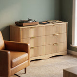 Homall 6 Drawer Double Dresser for Bedroom, Modern Fluted Wide Dresser Chest of Drawers with Gold Handles & Curved Base, Wood Storage Dresser Organizer for Living Room, Entryway