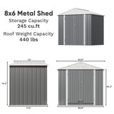 Homall 6' x 8' Mental Outdoor Storage Shed with Sloping Roof and Lockable Door, Outdoor Tool Storage Shed for Garden, Gray