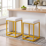 Vyrox Bar Stools Set of 2, 24 Inch Counter Height Bar Stools with Footrest, PU Leather Upholstered Counter Stool for Kitchen, Gold