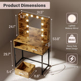Homall Vanity Desk with Mirror, Power Outlet & LED Lights, Makeup Vanity Table with 2 Drawers & 4 Shelves, Dressing Table for Bedroom Dressing Room