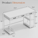Homall 47" Home Office Computer Desk, Writing Study Desk with 3 Fabric Drawers, Storage Shelves & Hooks for Small Spaces, White