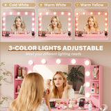Homall Vanity Desk with Lights & Mirror, Makeup Vanity Table with Power Outlet & Storage for Bedroom Dressing Room, White