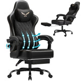Vyrox Gaming Chair with Adjustable Lumbar Support and Footrest, Ergonomic High Back Reclining Computer Chair, Black