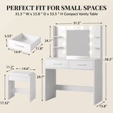 Homall Makeup Vanity Set with Mirro & 3 Modes Lights, Vanity Desk with Stool & Storage Drawers Shelves, Vanity Table with Power Outlet for Bedroom Dressing Room