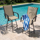 Homall 2-Piece Beige Bar Height Patio Stools – 360° Swivel Textilene Outdoor Chairs, Weather-Resistant Steel Frame for Balcony, Garden & Poolside