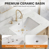 Homall 30" Bathroom Vanity with Countertop Ceramic Sink, 3 Drawers & Side Toilet Paper Holder