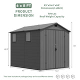 6x8ft Outdoor Plastic Storage Shed with Window,Weather-Resistant, Easy Assembly, Wood-Effect Outdoor Shed for Garden & Tool Storage ,Dark Gray