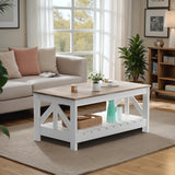 Homall 39" 2-Tier Farmhouse Coffee Table Wood Center Table with Storage Shelf for Living Room