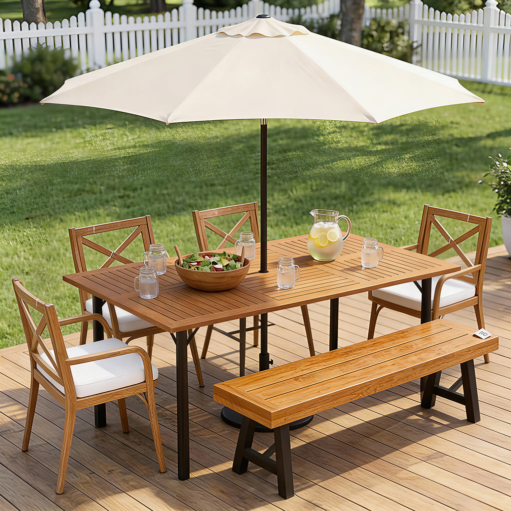 Homall 6-Person Acacia Wood Outdoor Table with Umbrella Hole, Rectangl ...
