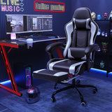 Lacoo PU Leather Gaming Chair Massage Ergonomic Gamer Chair Height Adjustable Computer Chair with Footrest & Lumbar Support,White