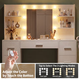 Homall Vanity Desk with Mirror and LED Lights, Makeup Vanity with 7 Drawers & 4 Shelves, Vanity Table with Power Outlet for Bedroom Dressing Room