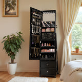 Homall Jewelry Armoires Cabinet With LED Mirror Wheels Lockable Standing Storage Box with 2 Drawers, White