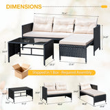 Lacoo 3 Pieces Patio Furniture Conversation Set All-Weather Wicker Rattan Outdoor Furniture Set with Tempered Glass Coffee Table for Backyard