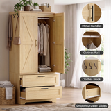 Homall Wardrobe Closet with Drawers, Freestanding Armoire Wardrobe Closet with Motion Sensor Light and Side Hooks, Wood Clothes Closet Cabinet for Bedroom