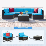 LACOO 7 Pieces Patio Conversation Set Outdoor Sectional Sofa Set PE Rattan
