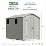 6x8ft Outdoor Plastic Storage Shed with Window,Weather-Resistant, Easy Assembly, Wood-Effect Outdoor Shed for Garden & Tool Storage ,Light Gray