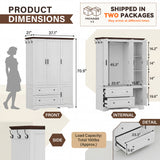 Homall 71" 3-Door Armoire Wardrobe Closet , Modern Storage Armoire with Drawers, Shelves & Hooks for Bedroom