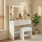 Homall Makeup Vanity Set with Mirro & 3 Modes Lights, Vanity Desk with Stool & Storage Drawers Shelves, Vanity Table with Power Outlet for Bedroom Dressing Room