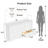 Homall 6 Drawer Double Dresser Equipped with an Anti-Toppling Device, Modern Wood Chest of Drawer for Living Room Bedroom