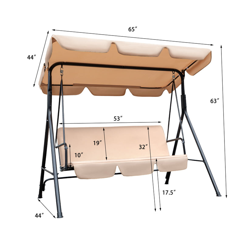 Lacoo 2-Person Outdoor Porch Swing Chair 3-Seat Patio Hanging Swing Glider with Converting Canopy, Weather Resistant Powder Coated Steel Frame and Removable Cushions for Garden, Backyard