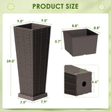 Homall 2-Pack 24" Tall Outdoor Plastic Planters with Inside Pots, Rattan - Patterned for Patio Decor