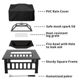 Homall 32" Patio Square Fire Pit Table for Patio Backyard BBQ, Ice Storage with Mesh Lid, Poker and Cover, Black