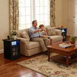 Homall Nightstand Set of 2 with Charging Station & Adjustable LED Lights, End Table Bedside Table with Glass Door & Open Shelf for Bedroom Living Room