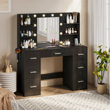 Homall Vanity Desk with Mirror, 3 Modes LED Lights and USB Power Outlet, Makeup Vanity Table with 6 Storage Shelves and 7 Drawers for Dressing Room Bedroom