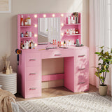 Homall Vanity Desk with Mirror, 3 Modes LED Lights and USB Power Outlet, Makeup Vanity Table with 6 Storage Shelves and 7 Drawers for Dressing Room Bedroom