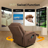 Homall Swivel Rocker Recliner with Massage and Heat, Brown Fabric