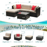 Homall Patio Sectional Set PE Rattan Outdoor All-Weather Wicker Conversation Set with Table, Beige