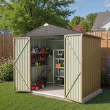 Homall 8' x 6' Mental Outdoor Storage Shed with Sloping Roof and Lockable Door, Outdoor Tool Storage Shed for Garden, Gray