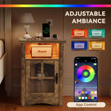 Homall Nightstand Set of 2 with Charging Station & Adjustable LED Lights, End Table Bedside Table with Glass Door & Open Shelf for Bedroom Living Room