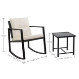 Homall 3 Pieces Patio Furniture Set Rocking Wicker Bistro Sets Set with Glass Coffee Table, Black
