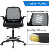 Homall Drafting Chair Tall Office Chair with Flip-up Armrests Executive Computer Standing Desk Chair with Lockable Wheels and Adjustable Footrest Ring