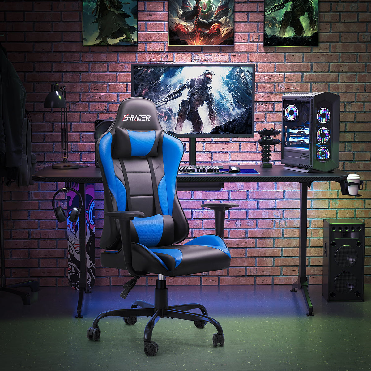 Homall Gaming Chair High Back Sracer Racing PU Leather Height Adjustable Swivel Chair