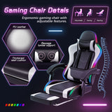 Homall RGB Gaming Desk and Chair Set, Carbon Fiber Desktop Z-Shape Table Massage Ergonomics Racing Chair E-Sports LED Lights Chair RGB Gaming Set