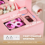 Homall Vanity Desk with Lights & Mirror, Makeup Vanity Table with Power Outlet & Storage for Bedroom Dressing Room, White