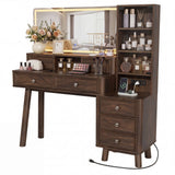 Homall 48'' Makeup Vanity Set with Large Mirror & LED Lights, Retro Vanity Desk with 7 Drawers & 3 Shelves, Vanity Table with Charging Station for Bedroom