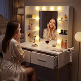 Homall Vanity Desk with Mirror, Power Outlet & LED Lights, Makeup Vanity Table with 2 Drawers & 4 Shelves, Dressing Table for Bedroom Dressing Room