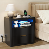 Homall Nightstand with Charging Station & LED Lights, 23'' Wide Heavy-Duty Modern End Table with 2 Drawers & Thickened Top, Bedside Table for Bedroom, Living Room