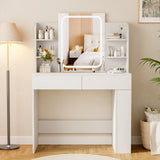 Homall Vanity Desk with 3 Colors LED Lighted Mirror, Makeup Vanity with Storage Shelves and Drawers, Vanity Table Dressing Table for Bedroom