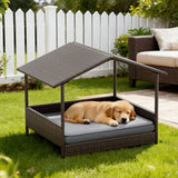 Homall Outdoor & Indoor Rattan Dog Shelter with Removable Cushion, Dog House, Dog Bed with Canopy for Small/Medium Dogs