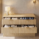 Homall 6 Drawer Double Dresser for Bedroom, Modern Fluted Wide Dresser Chest of Drawers with Gold Handles & Curved Base, Wood Storage Dresser Organizer for Living Room, Entryway